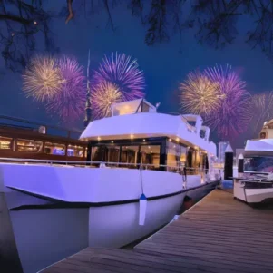 Premium Luxury Canal Cruise Dubai NYE with spectacular Burj Khalifa fireworks and luxury yacht setting