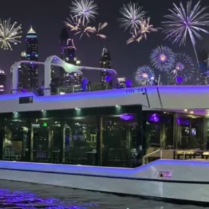 Celebrate New Year’s Eve aboard a premium white yacht with stunning Burj Khalifa fireworks and a buffet dinner