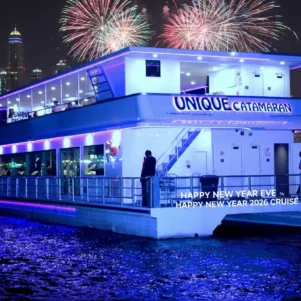 unique catamaran dubai marina cruise yacht new year eve 2026
