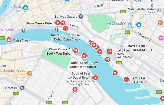 Near Al Seef, Baniyas Road, and Deira Clocktower dhow cruise